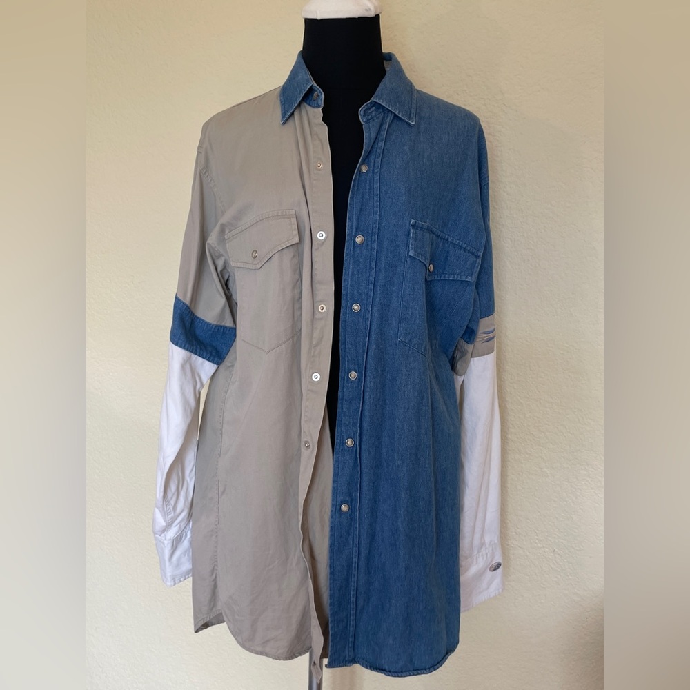 Vintage Cumberland Outfitters Tan & Denim Snap Up Shirt Wester Style Men’s M